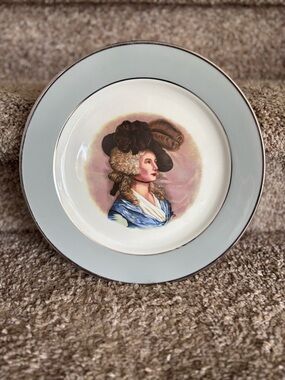 Decorative Portrait Plate with Pale Blue Rim